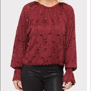 NWT Free People Olivia Lace Wine Blouse L